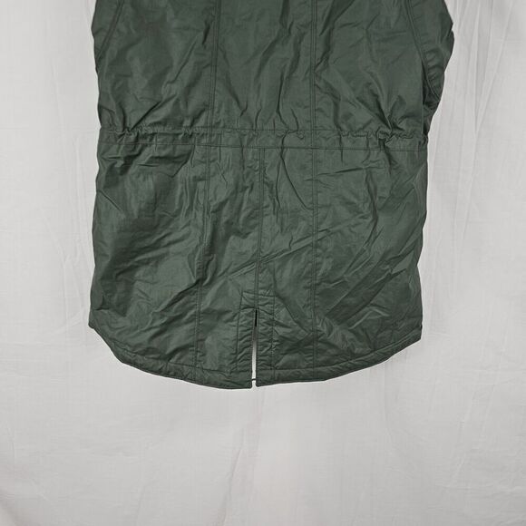 Athleta Green Alpine Air Vest Faux Fur Removable Hood Zip Pockets Size Large - Picture 7 of 9